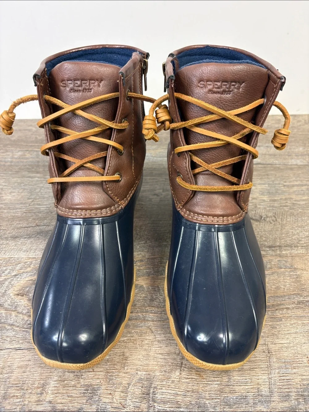 Sperry Saltwater Waterproof Duck Boots Navy Brown Girls US 5 / Women’s